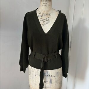 Olive Green Uterque Cotton Sweater With Belt Size Small
